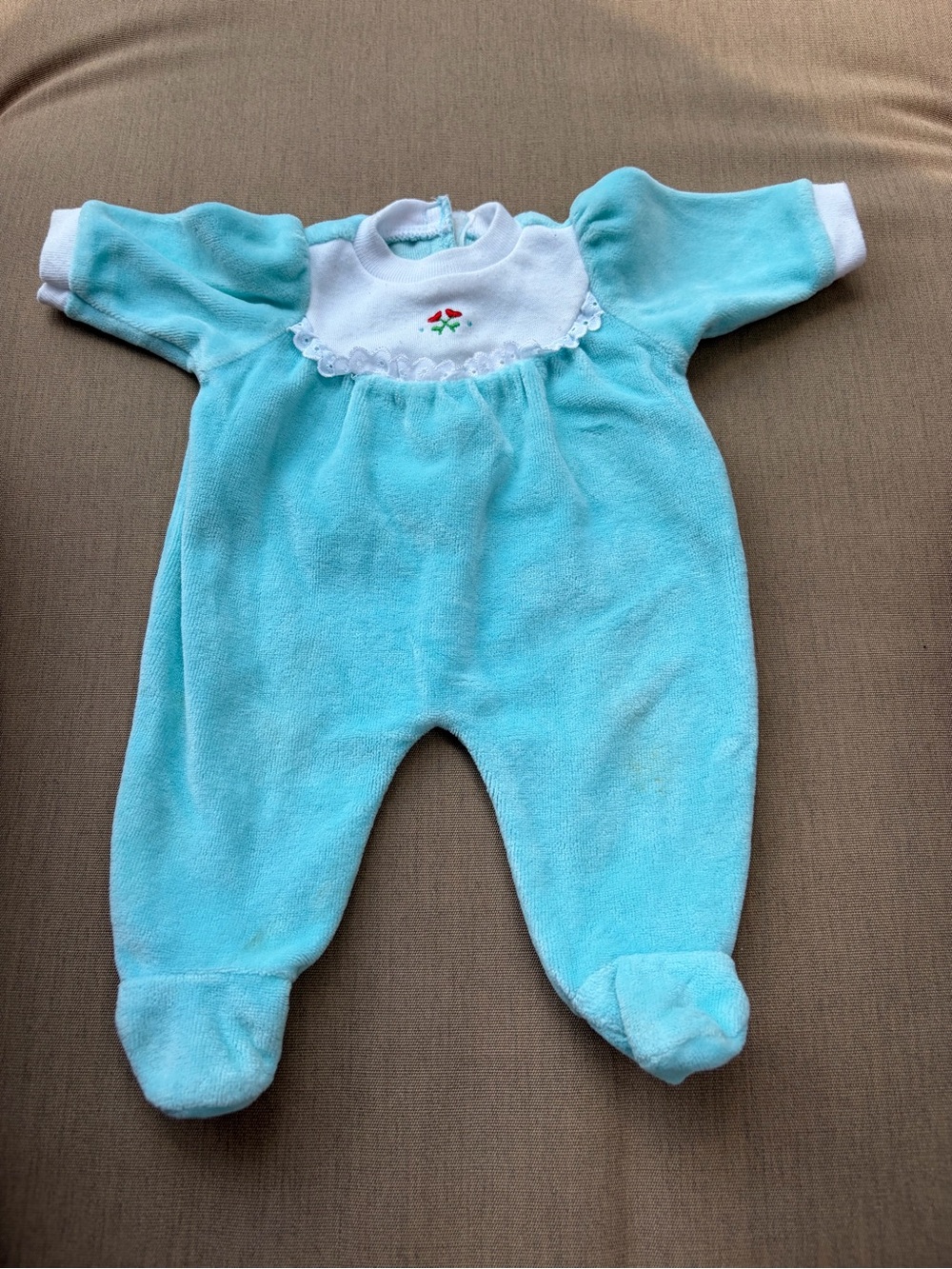 American Doll Bitty Baby Plush Velour Footed One-Piece with Embroidered Bib